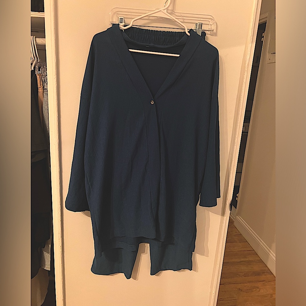 gorgeous Turkish pleated ocean blue cardigan & flowy loose pants set